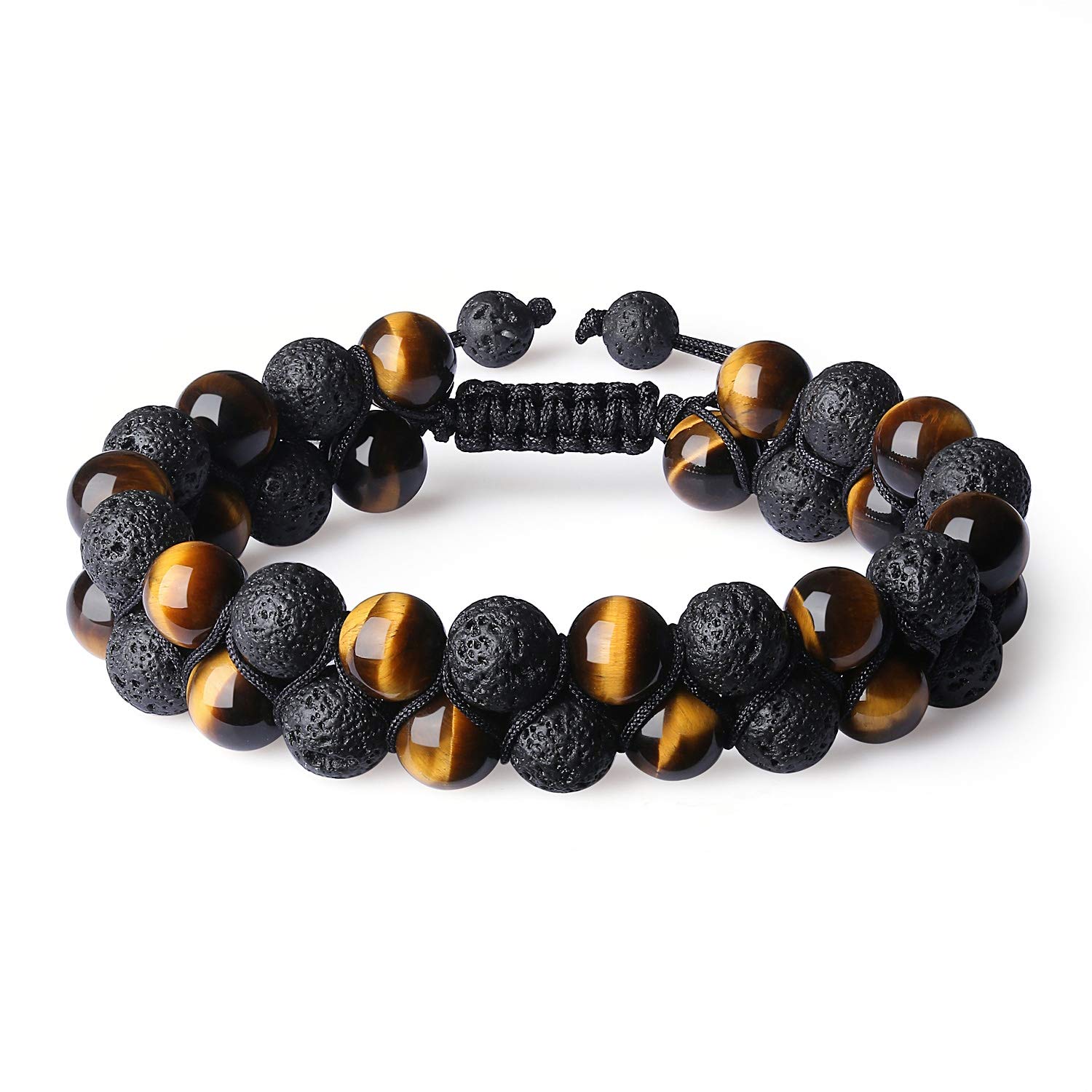 coai 2 Layers Simple Beaded Lava Rock Tiger Eye Bracelet for Men Women