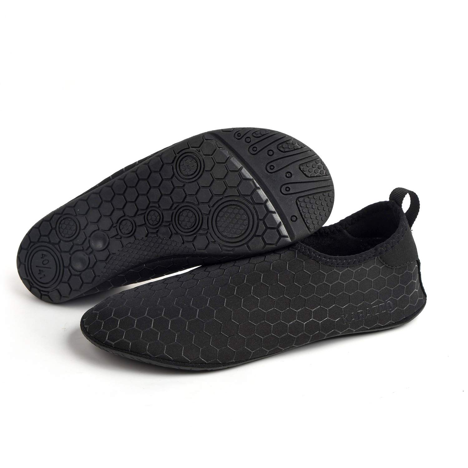 KARAZZO Mens Womens Water Shoes Aqua Shoes Socks Quick-Dry Lightweight Barefoot Shoes,Black-FC,Women 6-6.5/Men 5-5.5 M US