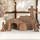NEROSUN Wooden Empty Tomb Easter Scene and Cross Decoration | Easter Decorations, Jesus Resurrection Nativity Set, Religious Christian, Tabletop Decor, Gifts For Home Office Christian