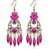 JIMARIN Handmade Bohemian Dainty Acrylic Crystal Chandelier Flower Dangle Drop Earrings Lightweight Aesthetic Floral Leaf Alloy Hook Earrings for Women