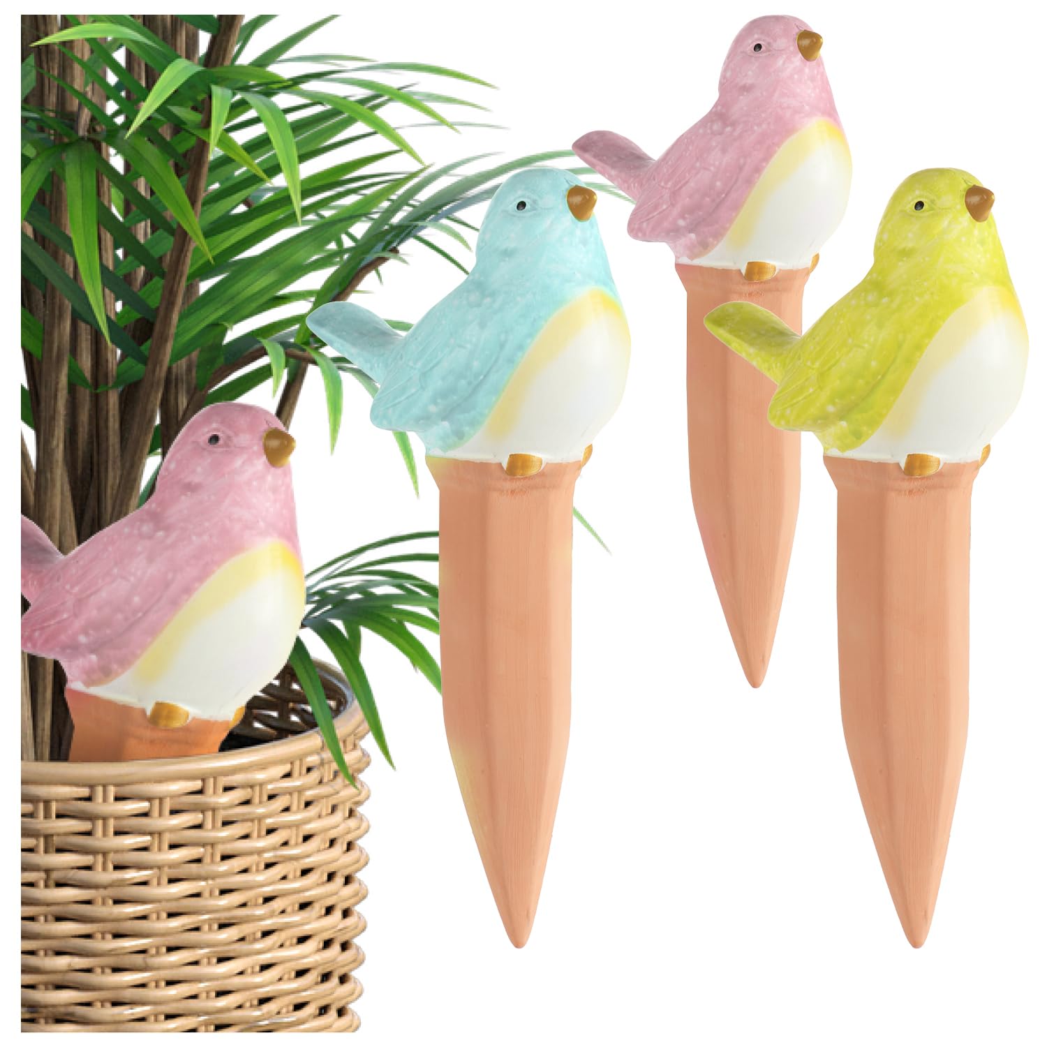 COM-FOUR® 3x automatic watering for indoor plants - water dispenser for plants - clay cones for watering flowers - hydrospikes (03 pieces - birds)