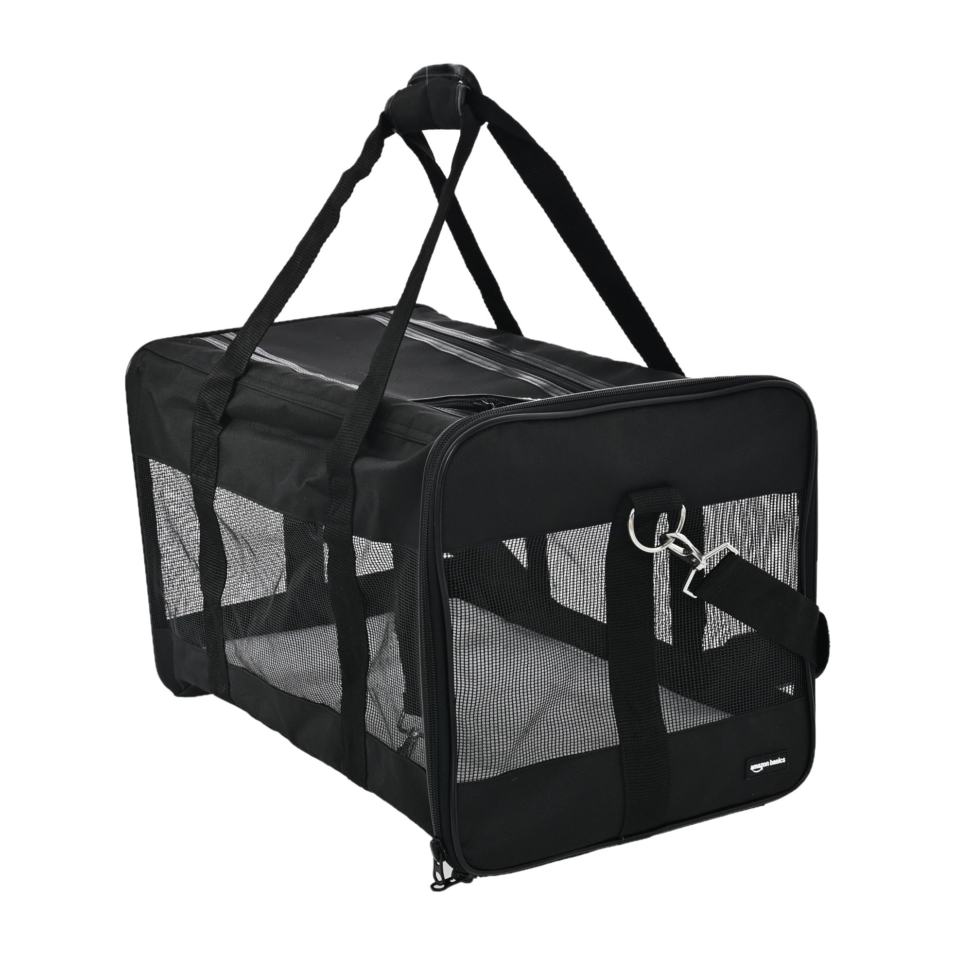 Photo 1 of Amazon Basics Soft-Sided Mesh Pet Travel Carrier for Dog, Cat, up to 22 pounds, 19.7" L x 12" W x 12" H, Black