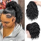 AFNOTE Ponytail Extension-12 Inch Drawstring Ponytail Hair Extensions for Women Synthetic Curly Wavy Fake Pony Tails Hair Pieces for Daily Party Use (Black)