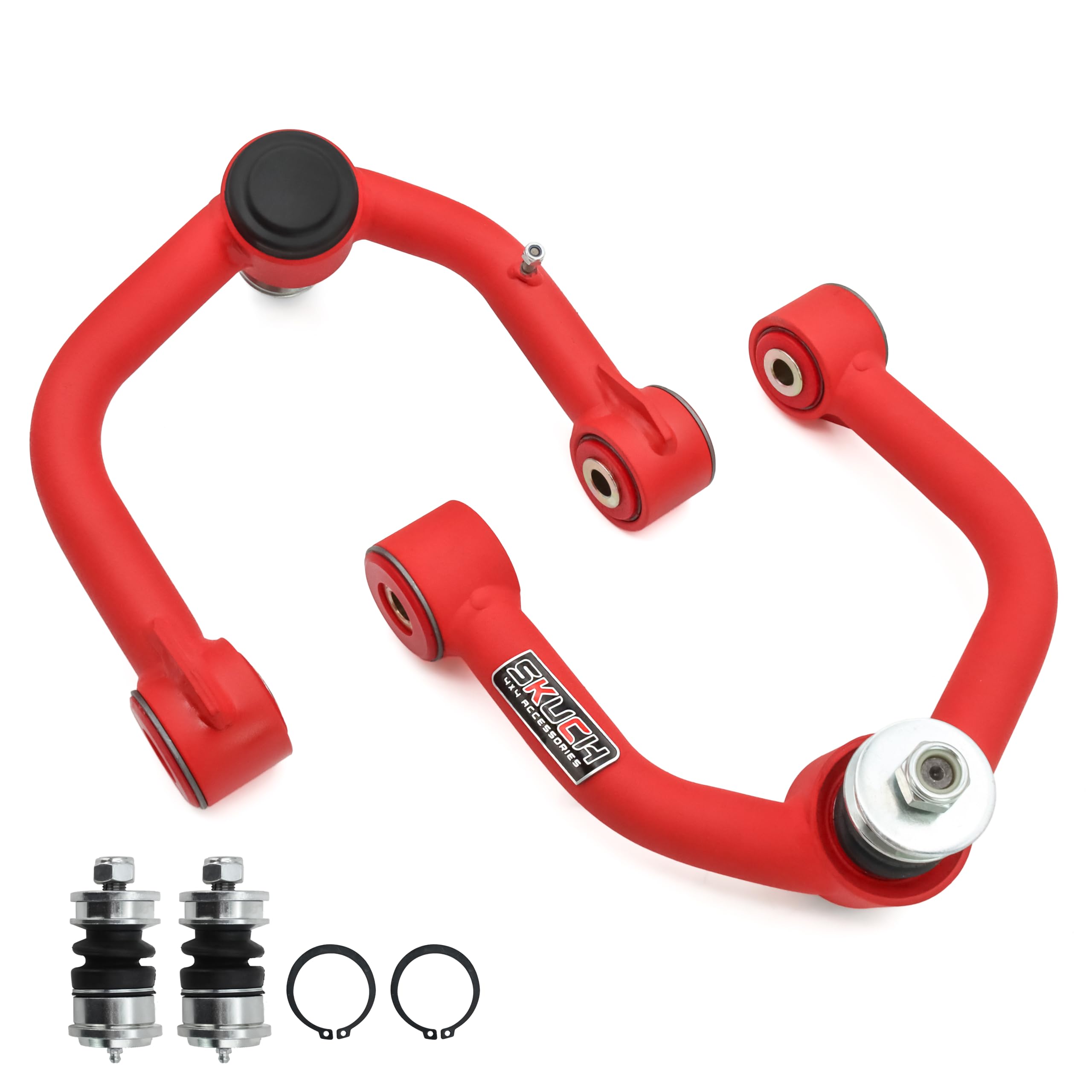 Photo 1 of 2-4" Lift Front Upper Control Arms for 2000-2006 Toyota Tundra, 2001-2007 Toyota Sequoia, Tubular Suspension Control Arms, PU Bushing, 2 Replacement Ball Joints, Wrinkle Red