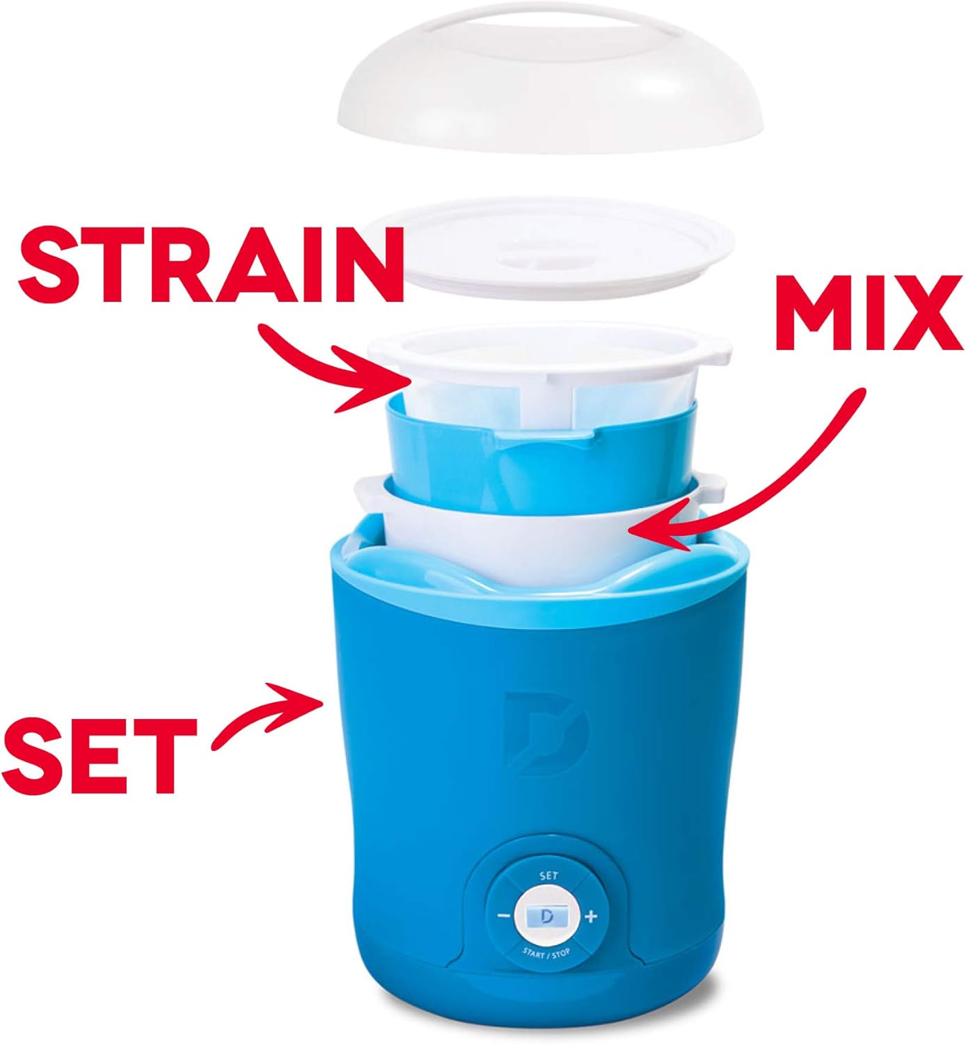 Dash Greek Yogurt Maker Machine with LCD Display + 2 BPA-Free Storage Containers with Lids, Blue: Kitchen & Dining