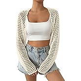 Women's Lightweight Crop Cardigan Crochet Knit Long Sleeve Bolero Shrug Sweater