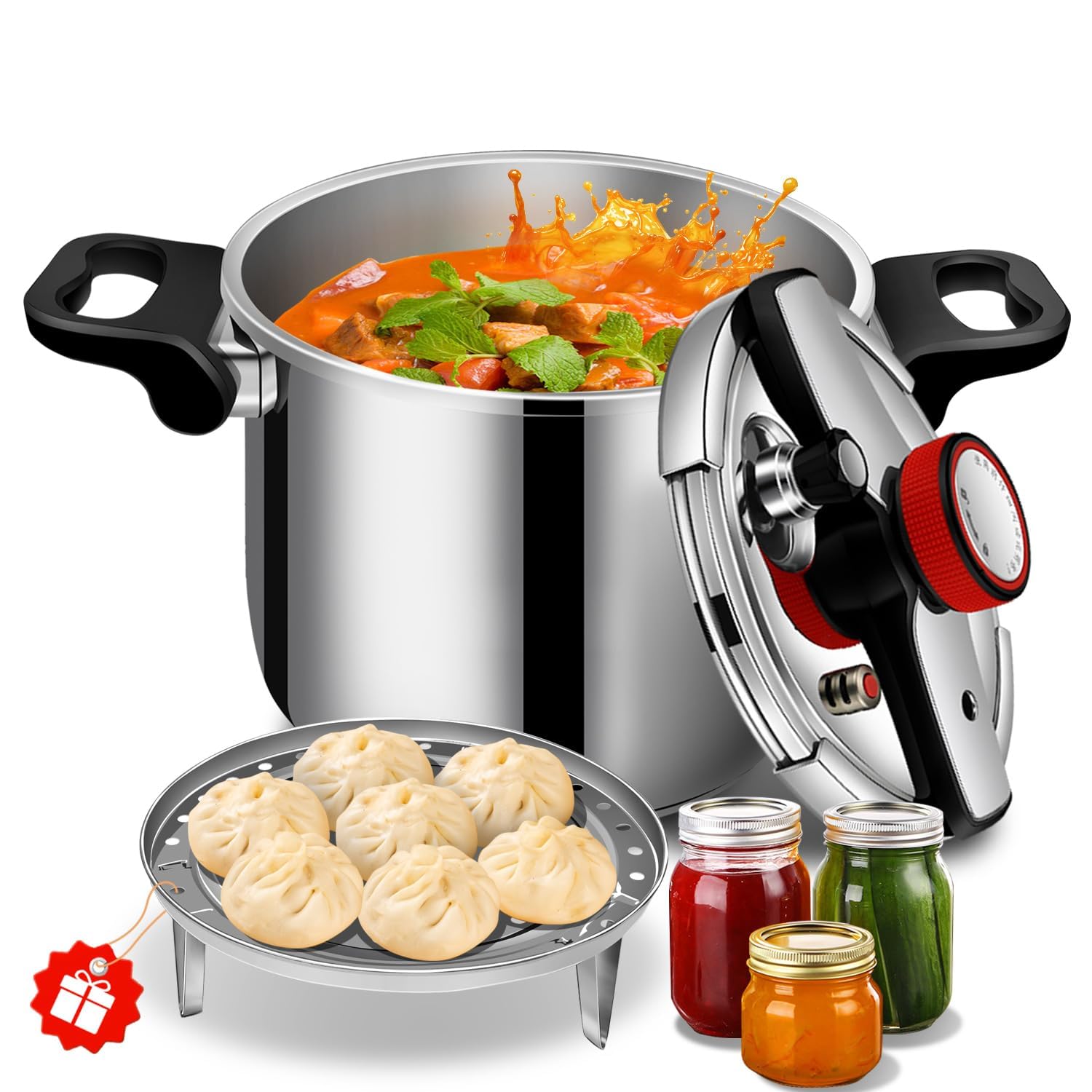 Photo 1 of 12.68qt, Stainless Steel Pressure Cooker, One-Hand Locking, Thickened Pressure Cooker with Spring Valve Safeguard Devices ?stainless steel pressure cookers 12+qt,ollas de presión para cocinar;