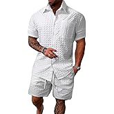 SOLY HUX Men's 2 Piece Outfits Tropical Print Short Sleeve Button Down Hawaiian Shirt and Shorts Set