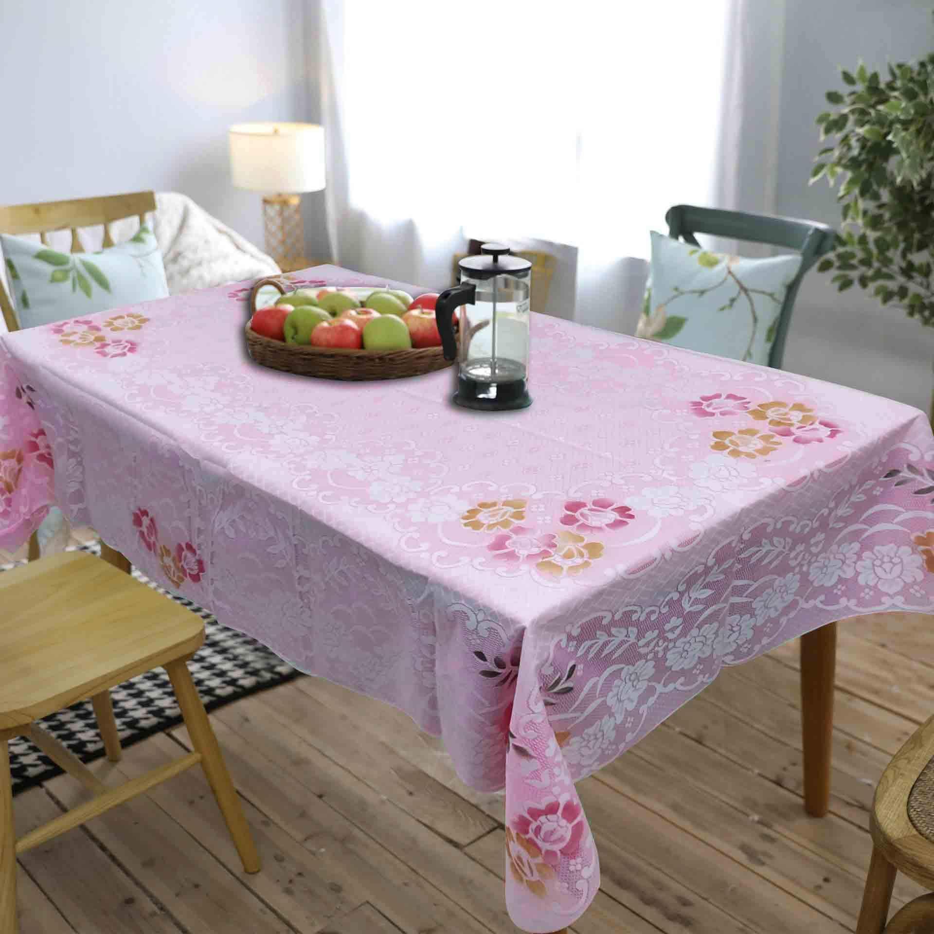 OrientalWeavers Net Fabric Table Cover 6 to 8 Seater for Kitchen Dining Tabletop Linen Decor 60 x 90 Inch Rectangle Pink Color.
