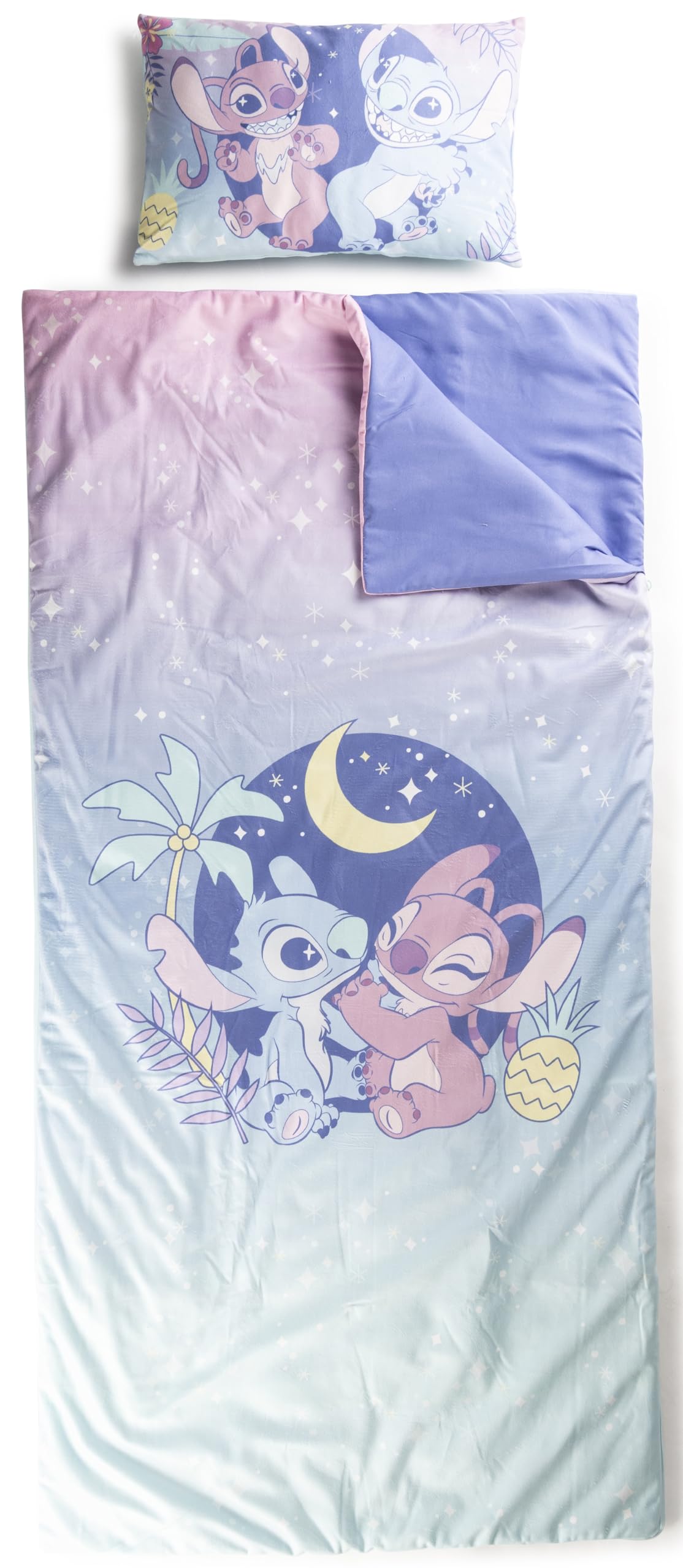 Jay Franco Disney Lilo and Stitch Children’s Sleeping Bag & Pillow Set – Cosy (137 x 61 cm) Indoor Slumber Bag (43 x 28 cm) Pillow, Ideal for School Trips & Sleepovers – 2-Piece Set