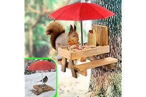 MTSBDM Squirrel Feeder Picnic Table with Umbrella and Corn Cob Holder, Outdoor Wildlife Chipmunk Feeder, Unique Garden Gift f
