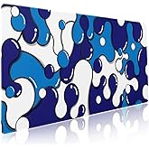aportt Navy Blue White Mouse Pad Anime Cool Geometric Japanese Extended Desk Mat 90X40 CM Non-Slip Rubber Base Stitched Edge Large XXL Mousepad for Gaming Laptop Computer Desktop 35.4×15.7 Inch