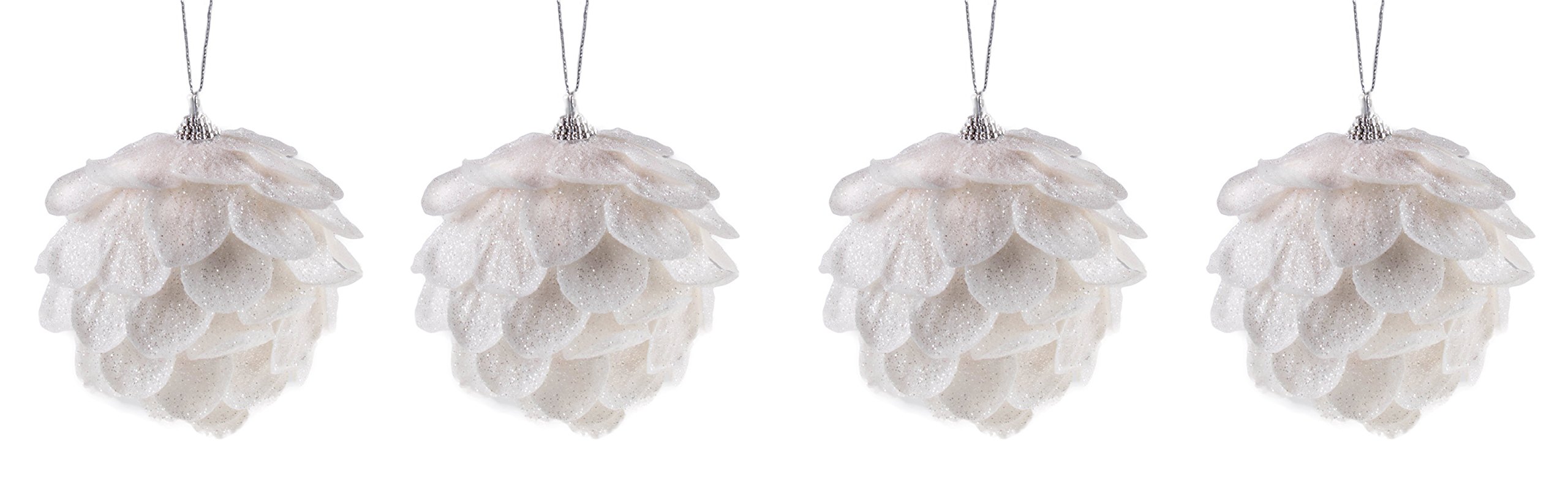 Shatterproof Christmas Tree Sparkling Pinecone Ornaments by Clever Creations | Large White 3.25" Tall Christmas Decor | 4 Piece Set Perfect for Christmas Decorations