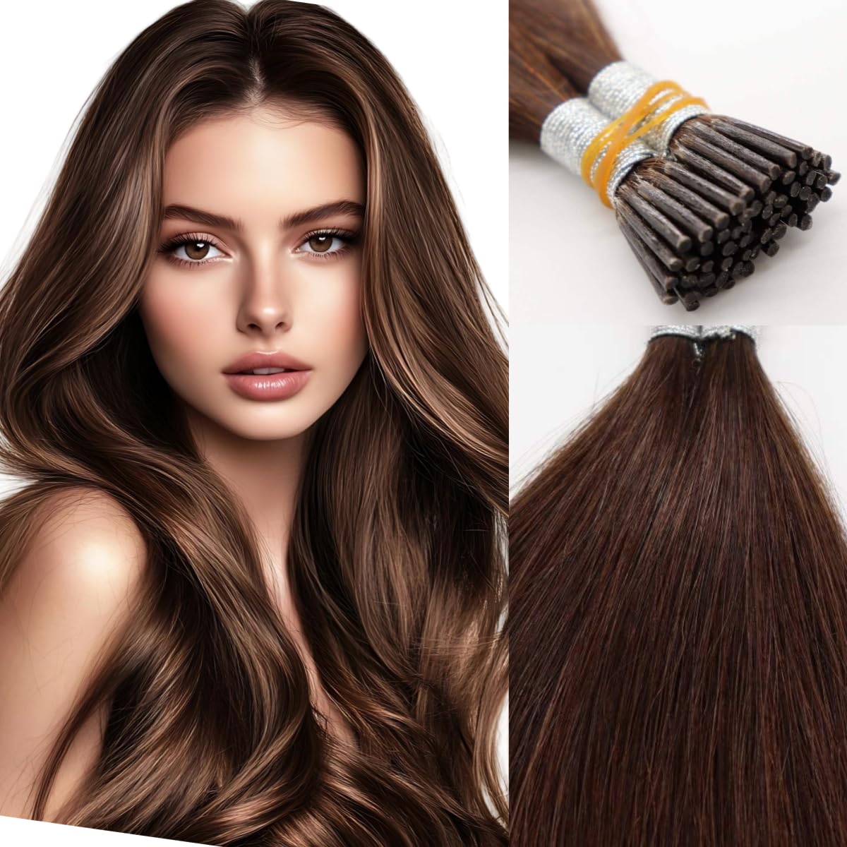 Kun Na I Tip Hair Extensions 50 Strands Pre Bonded Stick Tip Keratin Real Remy Human Hair Extension Straight (#4, 18 inch) โ image 1