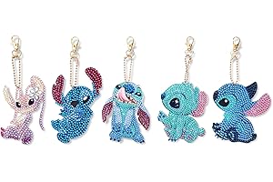 EVERMARKET 5 Pack Stitch Diamond Painting Kits Keychains,DIY 5D Full Drill Special Shape Rhinestone Painting Kit for Kids Beginners Adults,Stitch Paint by Number Diamond Dots Art Key Chain Gems Art Craft
