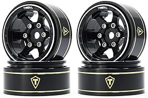 TREAL SCX24 Wheels 1.0" Beadlock Wheels (4P) Scale-Look Concave Six Spoke Rim Crawler for Axial SCX24 -Type D (Black)