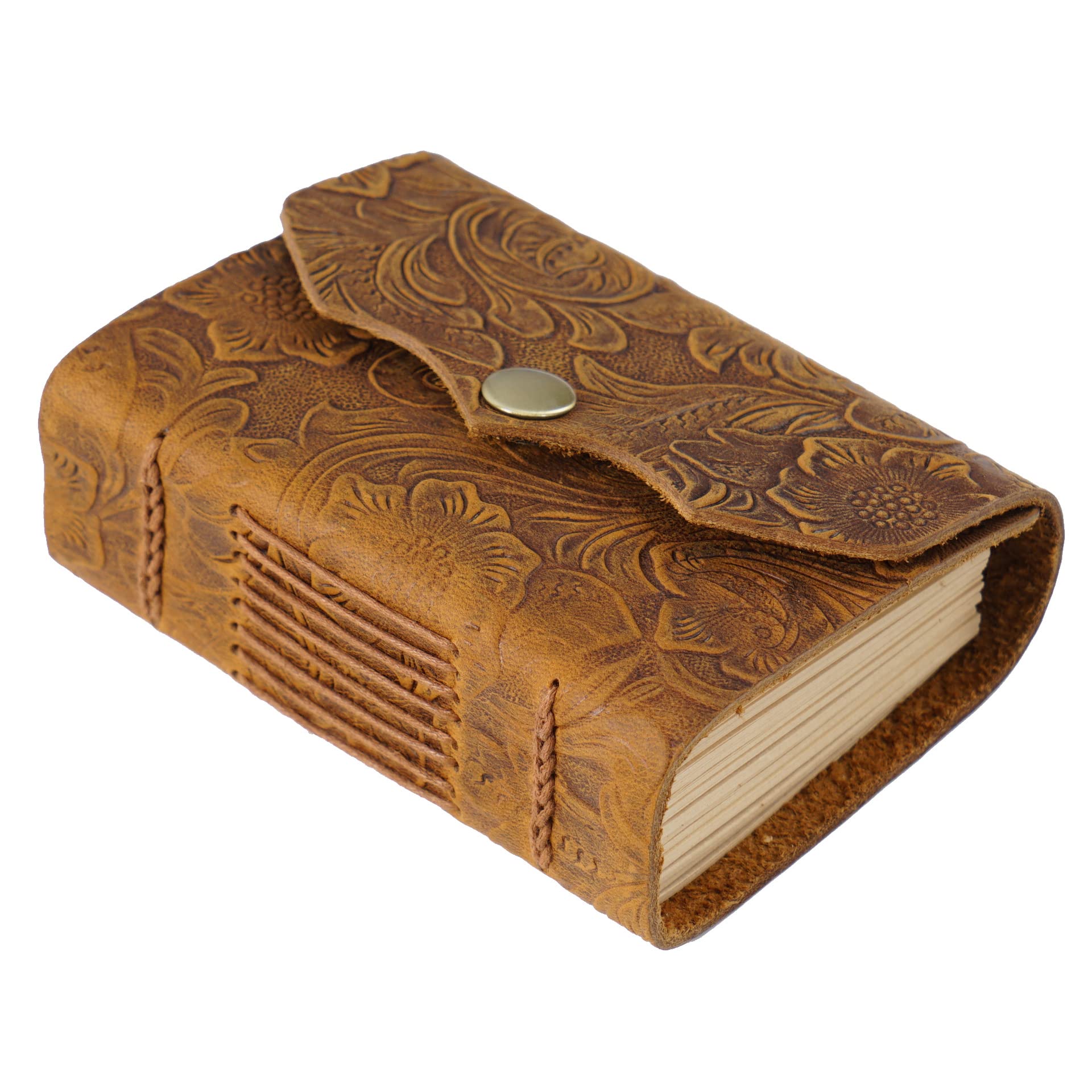 Acidea Vintage Leather Notebook, 320 Pages 4.3"X3" Embossed Genuine Leather Journal Writing Sketchbook with Blank Kraft Paper, Small Handmade Bound Leather Notepad, Gift for Men, Women, Traveling