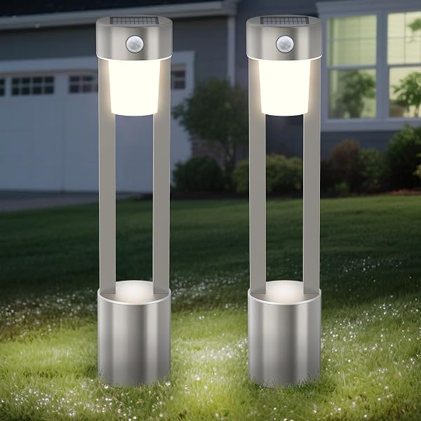 SOLAR BOLLARD LIGHTS OUTDOOR STAINLESS STEEL PATHLIGHT 2PACK