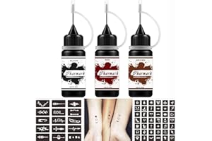 Charmark Jagua Gel Temporary Kit for Women Men Kids, Semi Permanent Ink Summer Trend Art Painting DIY Fake Freckles 84 Pcs Stencils - Full Kit 3 Colors (Black+Red+Brown)