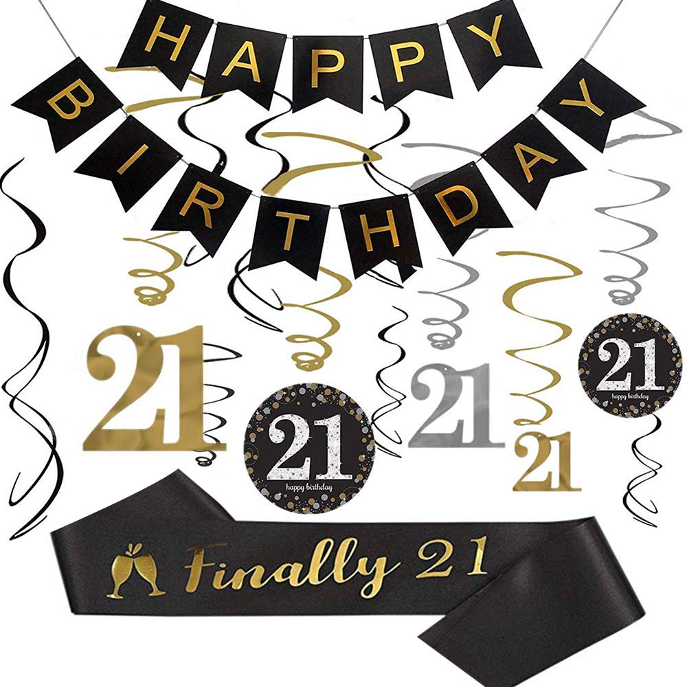21st Birthday Party Decorations Kit 21st Birthday Gifts For Her Him Happy 21st Birthday Banner Sparkling Celebration 21 Hanging Swirls Finally 21 Birthday Sash 21st Birthday Party Supplies Anni Amazon In Toys Games Happy 21st Birthday For Him
