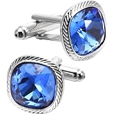 Jonwo Blue Zircon Gemstone Cufflinks for Men Lady Shirt In Gift Case Silver | Square Crystal Men's Cuff Links Set Jewelry for Wedding Anniversary Party Daily Office Formal Casual Business Tuxedo Dress