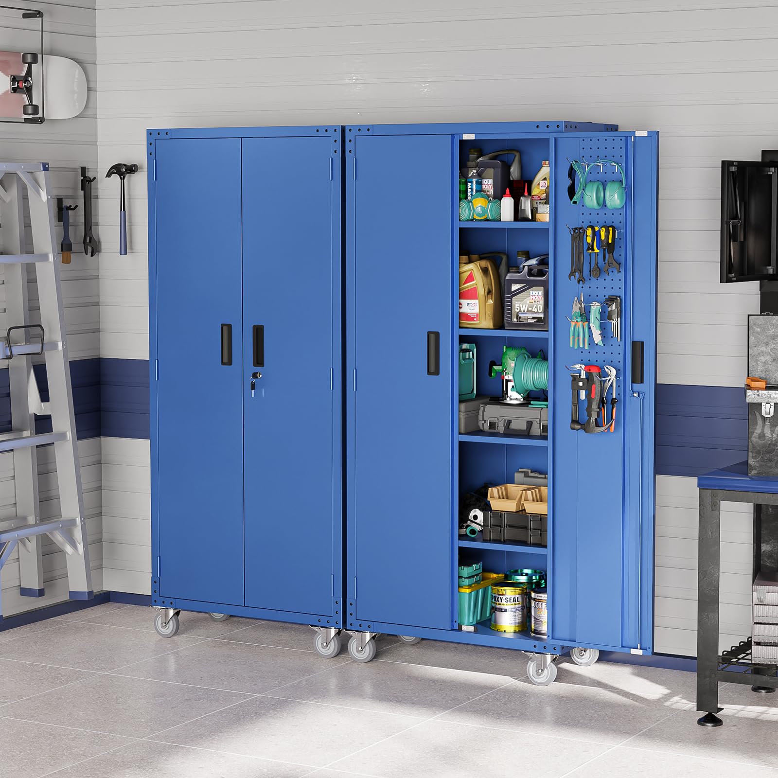 Heavy Duty Metal Garage Storage Cabinet – 72\" Tall, 4 Adjustable Shelves, 600LB Capacity With Lock