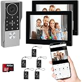 LUMOBELL 2-Wired Keypad Video Intercom Doorbell with Dual 7 Inch Monitors | 1080P Security Camera with Night Vision, Tuya App Remote, For Home Apartment Front Gate
