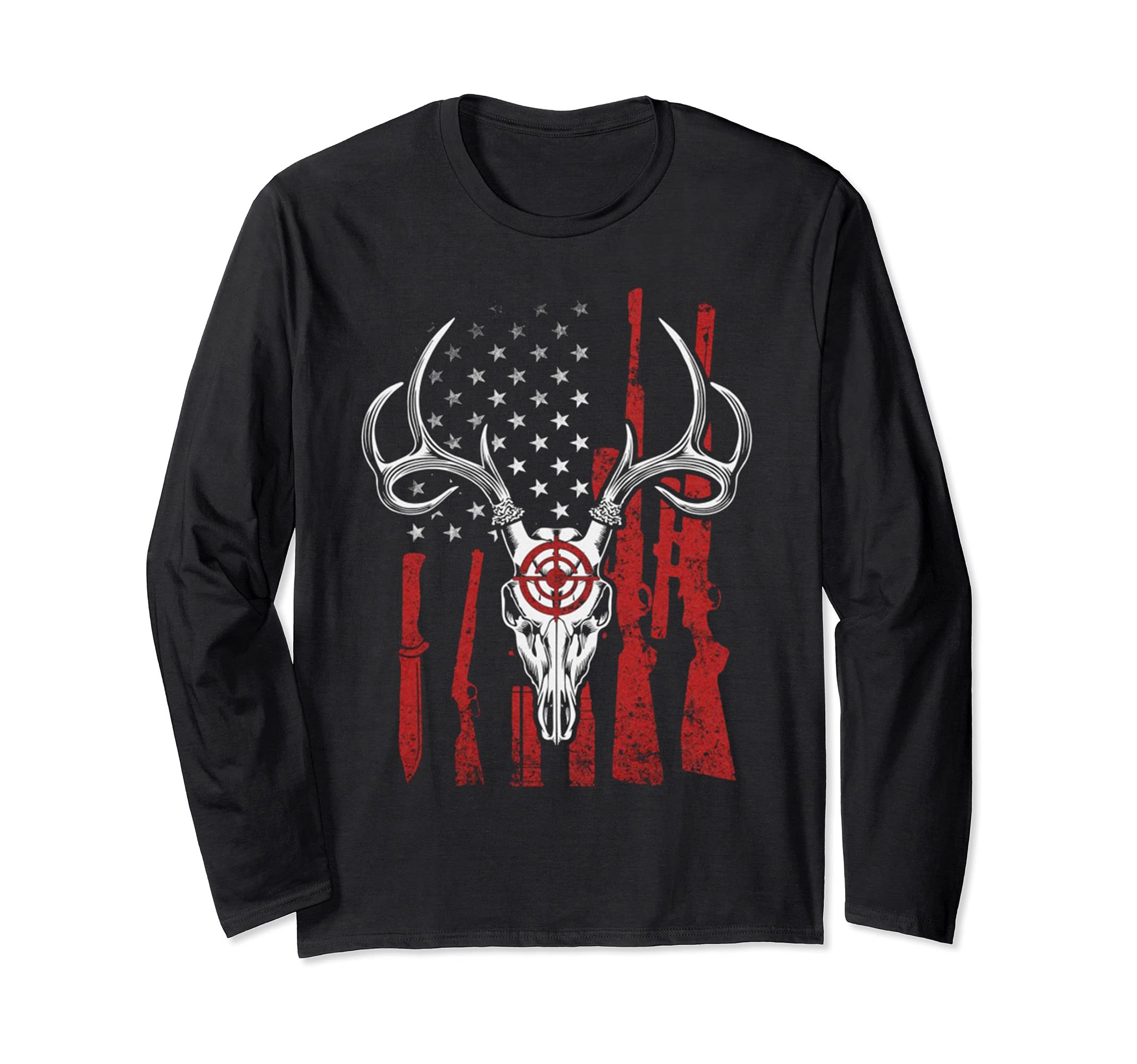 Hunting USA Hunter US Flag Guns Patriotic 4th July Deer Gift Long Sleeve T-Shirt