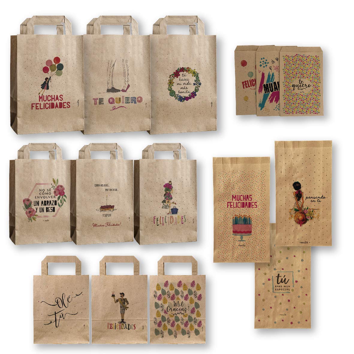 Happymots 15 Kraft Paper Bags | Biodegradable | Paper Bags for Gifts | Includes 3 Kraft Envelopes - 3 Gusseted Paper Bags and 9 Kraft Paper Bags | Gift Bags for Weddings, Christmas and Birthdays