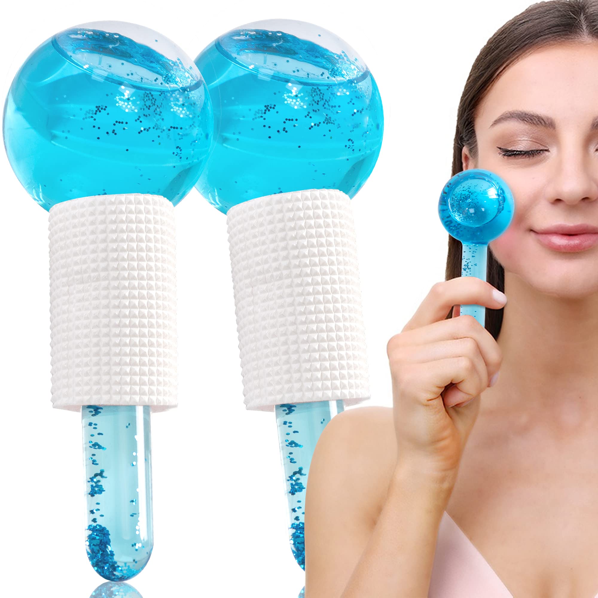 Facial Ice Globes, Pack of 2 Facial Globes for Massage Tools, Facial Roller Massagers for Cold Skin, Tighten the Skin, Reduce Swelling and Dark Circles, Improve Blood Circulation (Blue)
