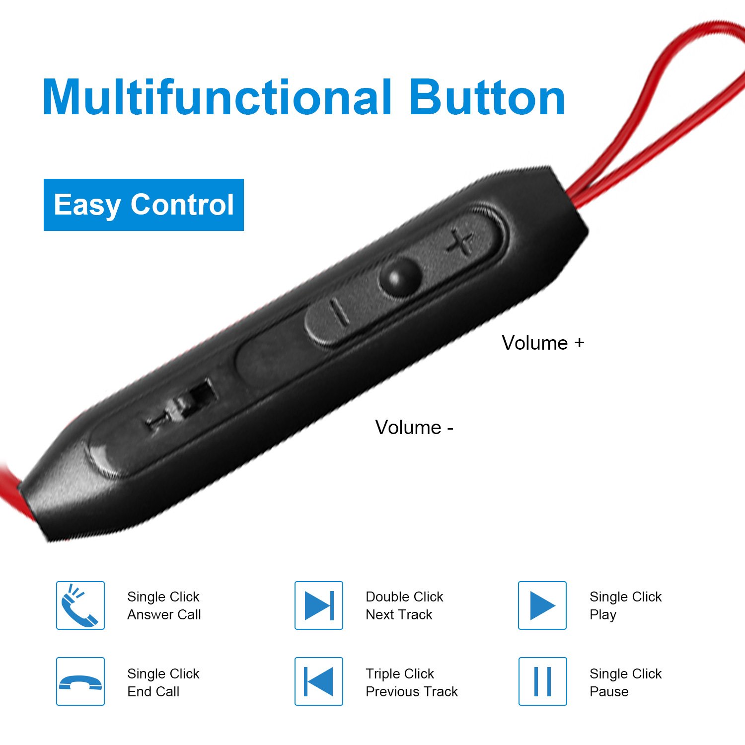 SMARTED Wired Cell Phone Headsets Noise Cancelling Earphone Metal Material with Mic and Volume Control for 3.5mm Audio Devices Mobile Phone (Red)