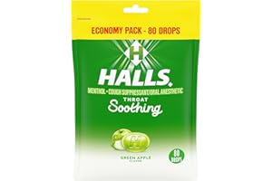 Halls Throat Soothing Green Apple Cough Drops, Economy Pack, 80 Drops