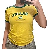 KAOBIO Womens Vintage Graphic Baby Tees Brazil Mexico Shirt Summer Y2k Going Out Crop Top 90s Streetwear