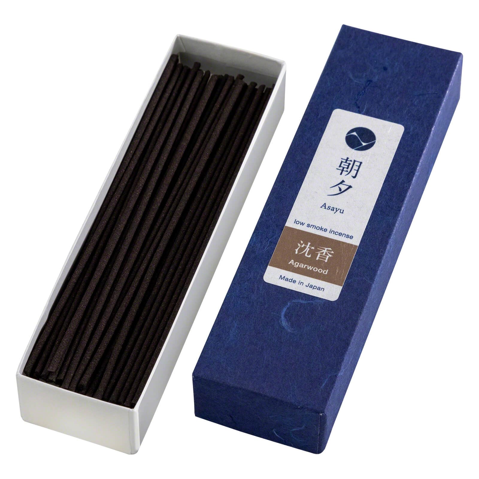 Asayu Japan Natural Low Smoke Agarwood Incense Sticks - ca. 40 sticks, 20g - For Evening Relaxation, Yoga, Meditation. Smokeless Incense with Less Irritation