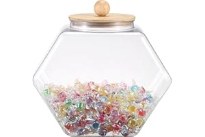 BTSKY Hexagon Plastic Candy Jar with Airtight Bamboo Lid, Clear Cookie Jar Food Storage Canisters Wide Mouth Kitchen Countert