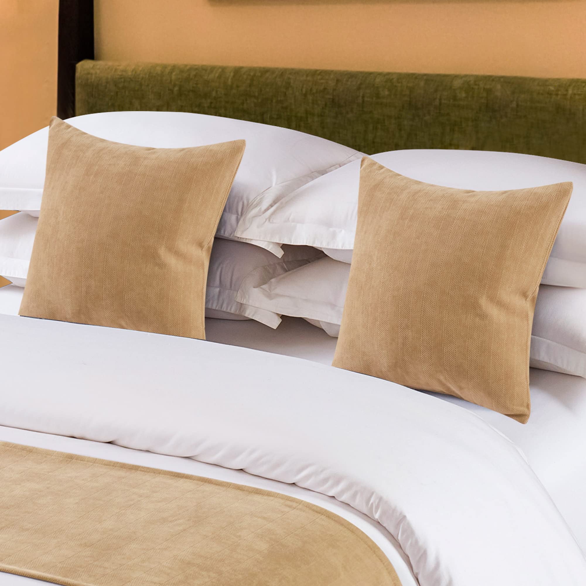 Photo 1 of OSVINO Solid Bed Runner Textured Chenille Bed End Scarf Wear-Resistant Decorative Bedding Protection for Hotel Bedroom Wedding Room, Light Brown, 2 Pillowcases