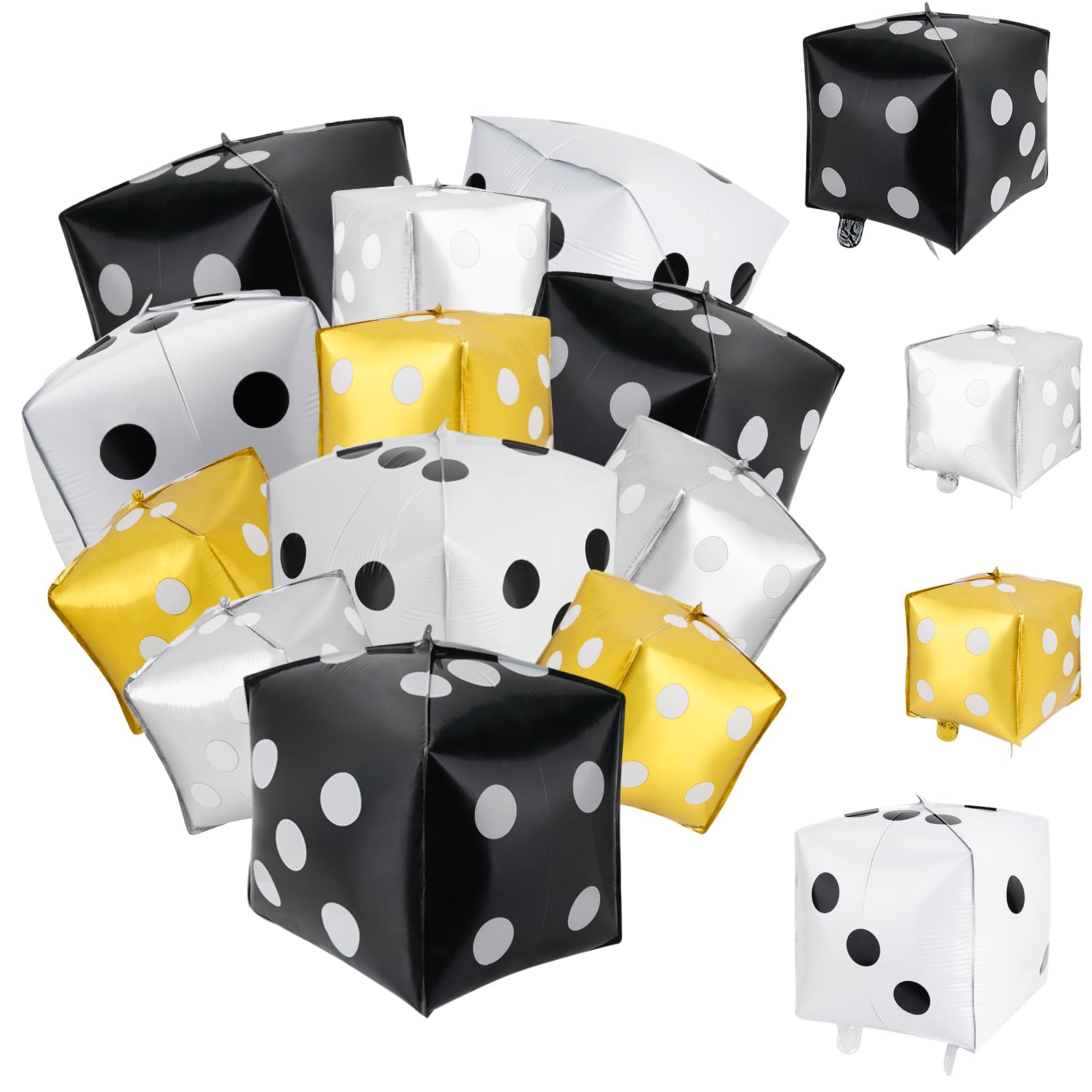 Photo 1 of 12Pcs Jumbo Dice Balloon Set Cube Big Dice for Casino Theme Party Decorations Inflatable Square Balloon for Night Prom Activities Vegas Game Birthday Prom Party Supply(Black, White, Silver, Gold)