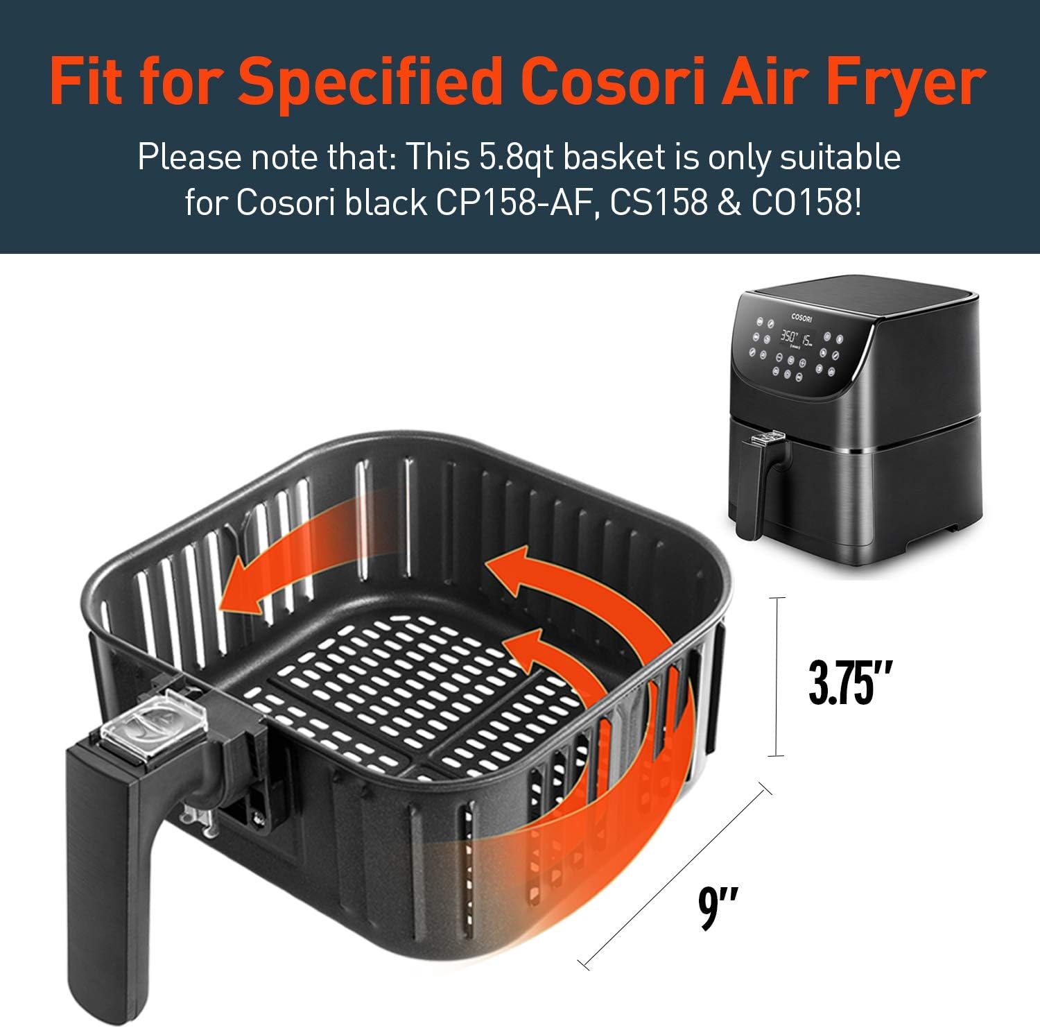 COSORI C158-FB Replacement 5.8QT Black CP158, CS158 & CO158 Air Fryers Non-Stick Fry Basket, Dishwasher Safe: Kitchen & Dining