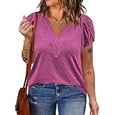 VISLILY Womens-Plus-Size-Summer-Tops Casual Petal Short Sleeve T Shirts Trendy V Neck Blouses Flowy Dressy Tunics XL-5XL