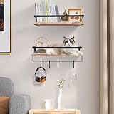 Himaly Floating Shelves Set of 2 Rustic Wall Shelves with Hooks and Guardrail view 4