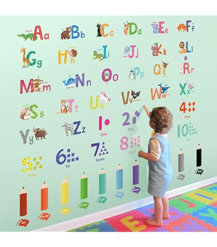 Animal Alphabet Wall Decals - A-Z Peel & Stick Vinyl Stickers For Kids Room, Nursery Decor