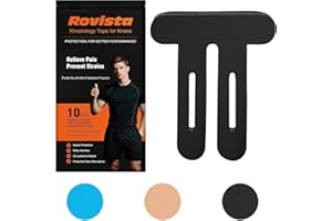 ROVISTA 10 Pcs Precut Kinesiology Tape for Knees - Waterproof and Breathable Knee Tape - Latex-Free and Elastic Athletic Tape for Stability Support and Pain Relief (Black, Standard)