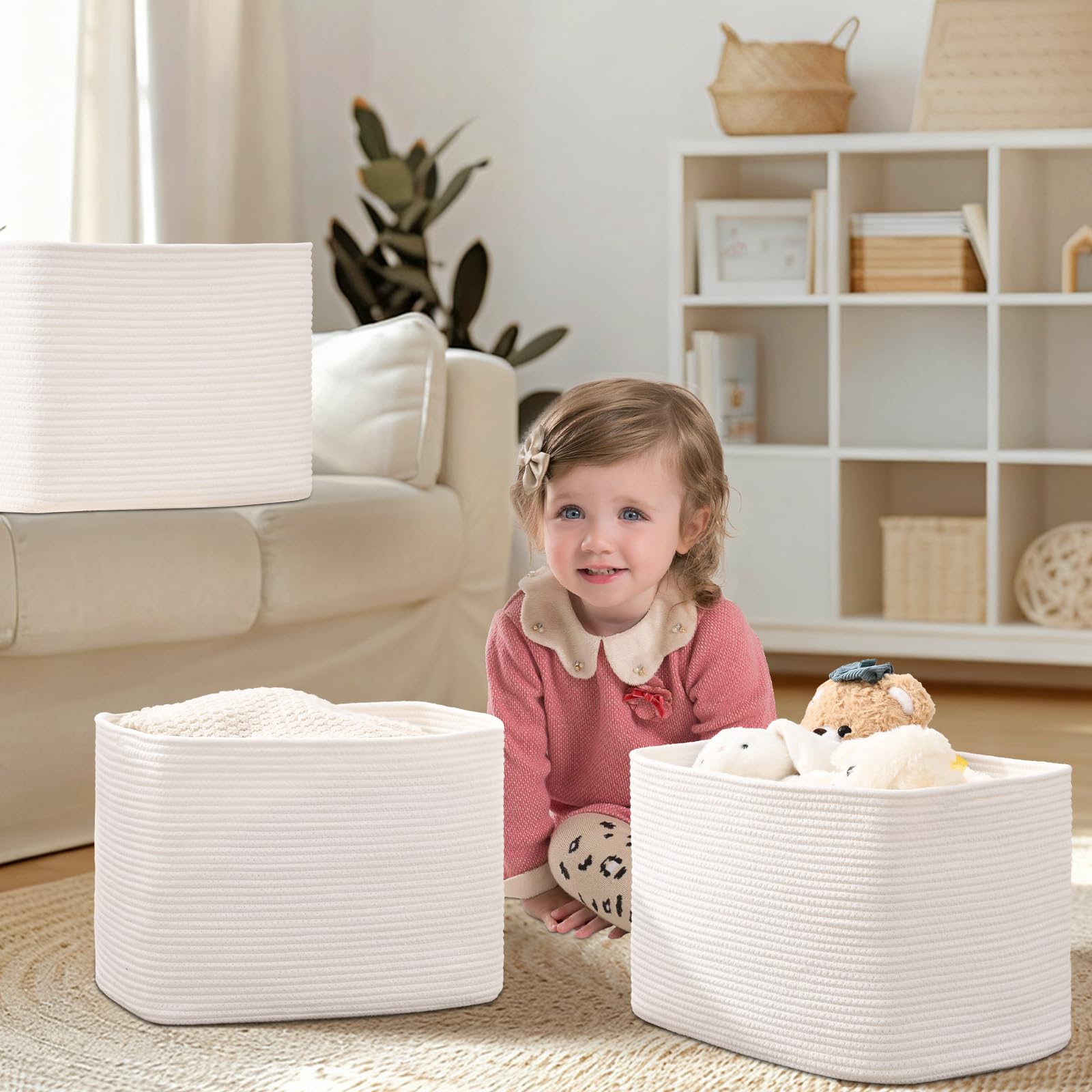 Condition photo showing New/Like New for degeyoyo 3 pack cube storage bin, 17”x12”x12” cotton rope woven baskets for organizing toys clothes 