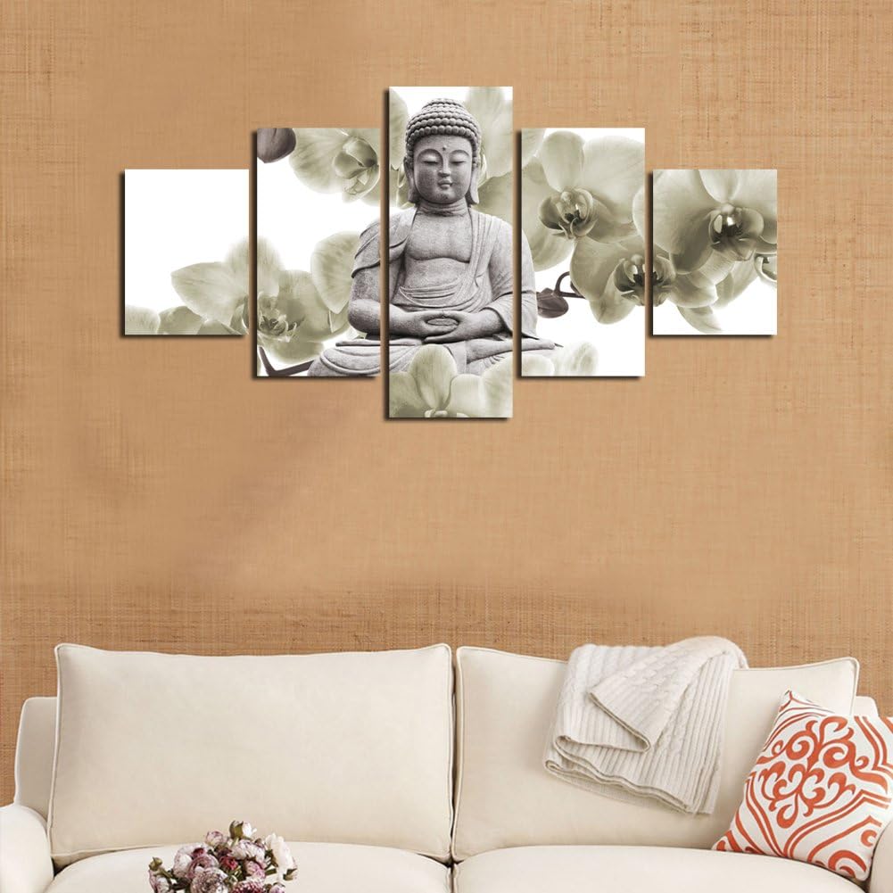 Shuaxin Large 5piece Buddha Wall Picture Modern Home Canvas Print Painting Living Room Bedroom Wall Artwork Murals Frameless