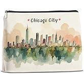 Xxoace Chicago City Women Makeup Bag Watercolor Chicago Souvenir Gifts Travel Cosmetic Bags Waterproof Double-layer Bag