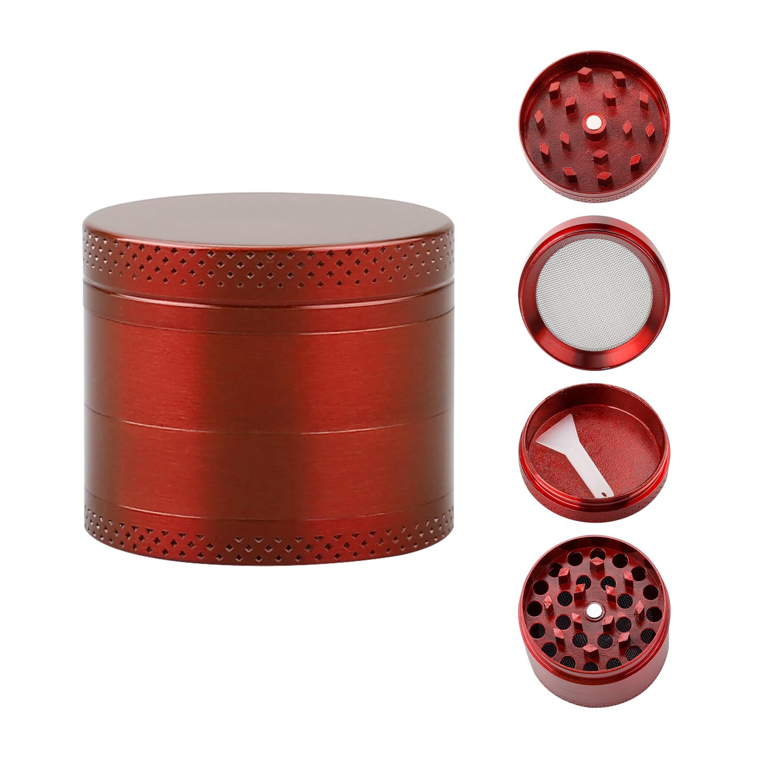 Rumyve Herbal Mill Advanced Zinc Alloy,4-Piece Metal Grinder, Portable Herbal Mill with Sieve and Magnetic Top Dried Herbs and Spices 40mm(Red)