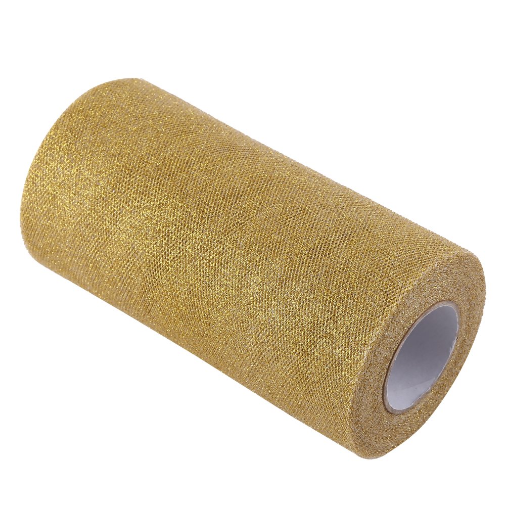 6 inch 25 Yards Sequins Tulle Sparkling Roll Spool Sequin Party Supplies for Decoration or DIY Crafts (Golden) (6 inch 25 Yards)