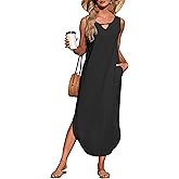MISFAY Women's Summer Maxi Dress Sleeveless Loose Long Beach Split Dresses with Pockets