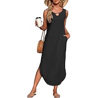 fitted lace wedding dress SAMPEEL Maxi Dress Summer Sleeveless V-Neck Long Dresses Vacation Flowy  Beach Sundresses with Pockets Curved Hem & Low Slit Bohemian S : Amazon.ca:  Clothing, Shoes & Accessories