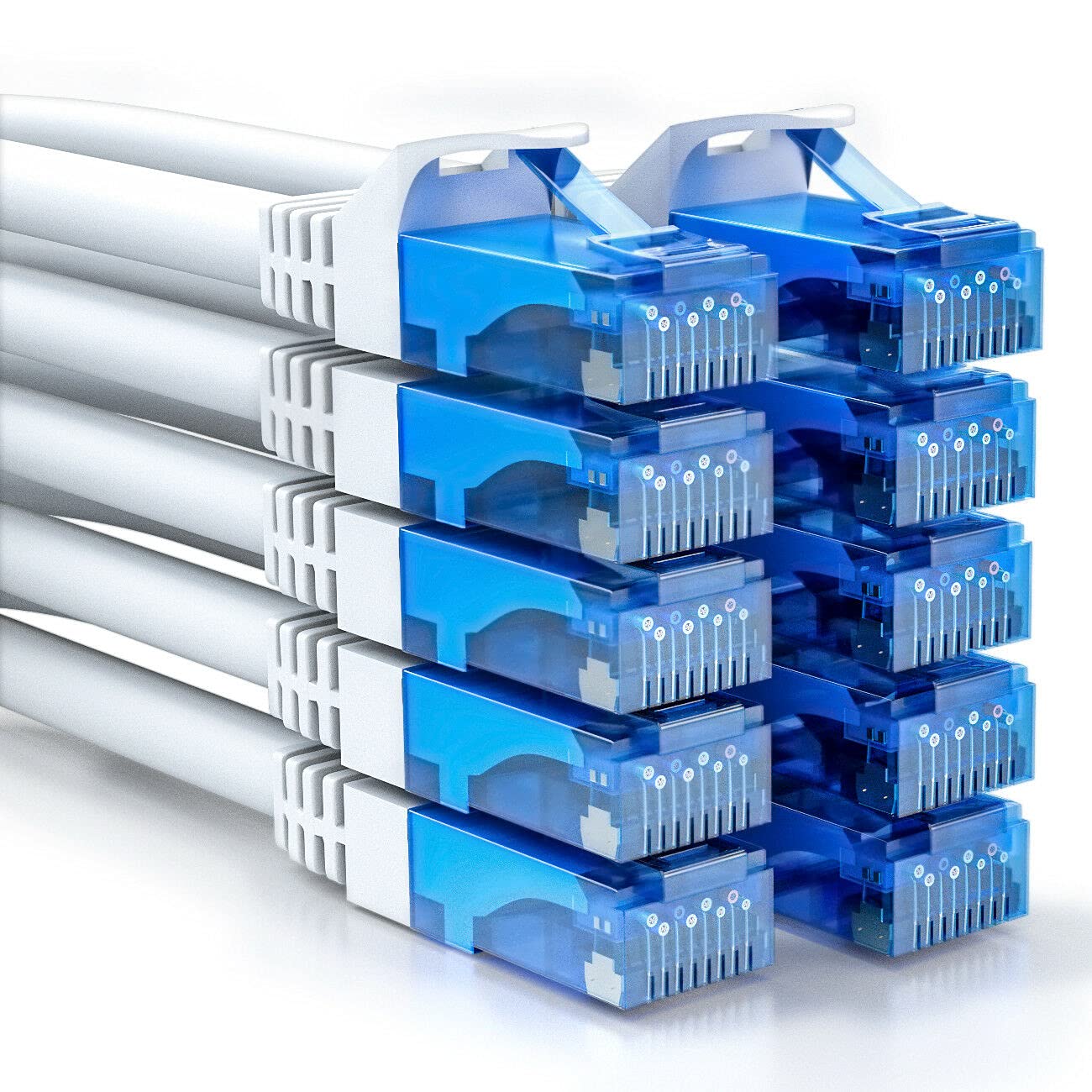 deleyCON 10x 0.5m (1.64 ft.) CAT6 Network Cable Set - U-UTP RJ45 CAT-6 LAN Cable Patch Cable Ethernet Cable DSL Switch Router Modem Repeater Patch Panel - White